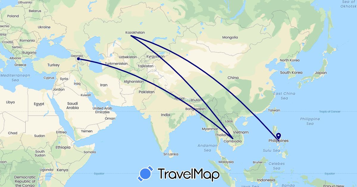 TravelMap itinerary: driving in Armenia, Cambodia, Kazakhstan, Philippines (Asia)
